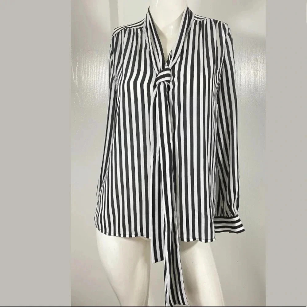NWT Worthington Stripped Tie Neck Shirt Blouse Top size small long sleeve - Picture 1 of 7